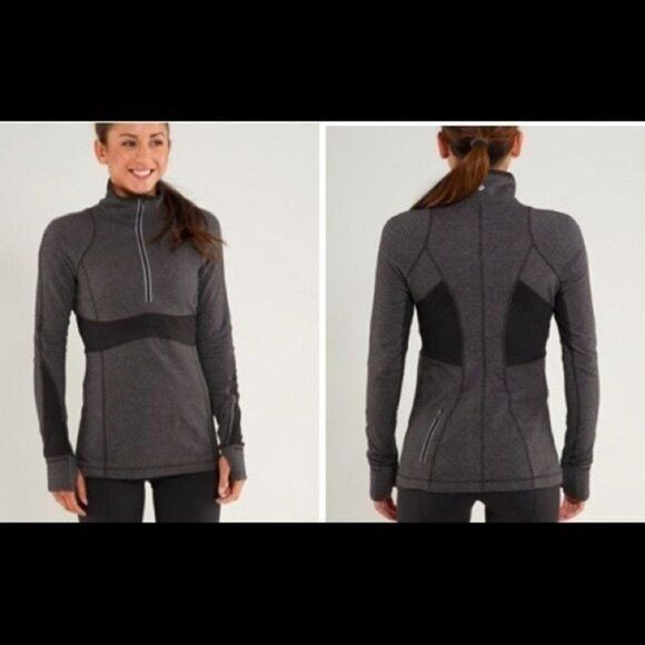 Lululemon Run Full Tilt Half Zip Pullover in Black Herringbone - Picture 1 of 7